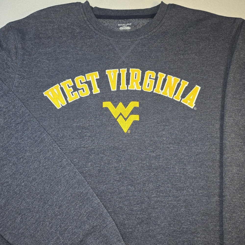 West Virginia Mountaineers Sweatshirt Large L WVU NCAA Charcoal Fleece Crewneck.